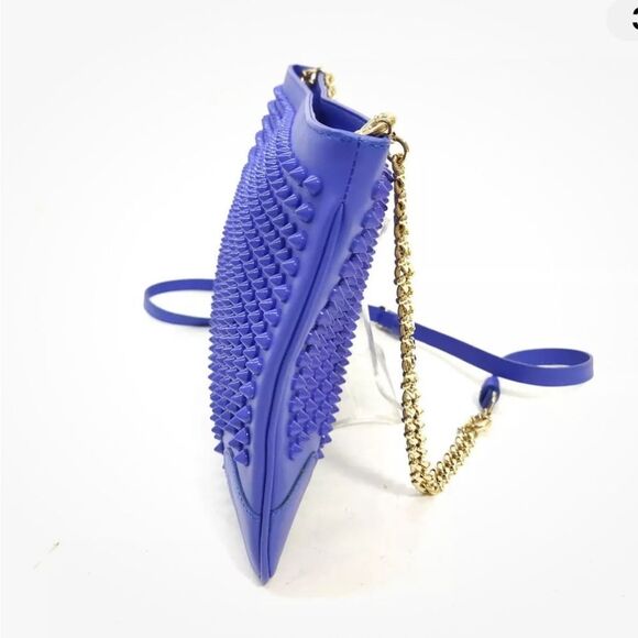 Auth Christian Louboutin Blue Spiked Studded Calfskin Loubiposh Clutch - Picture 3 of 10
